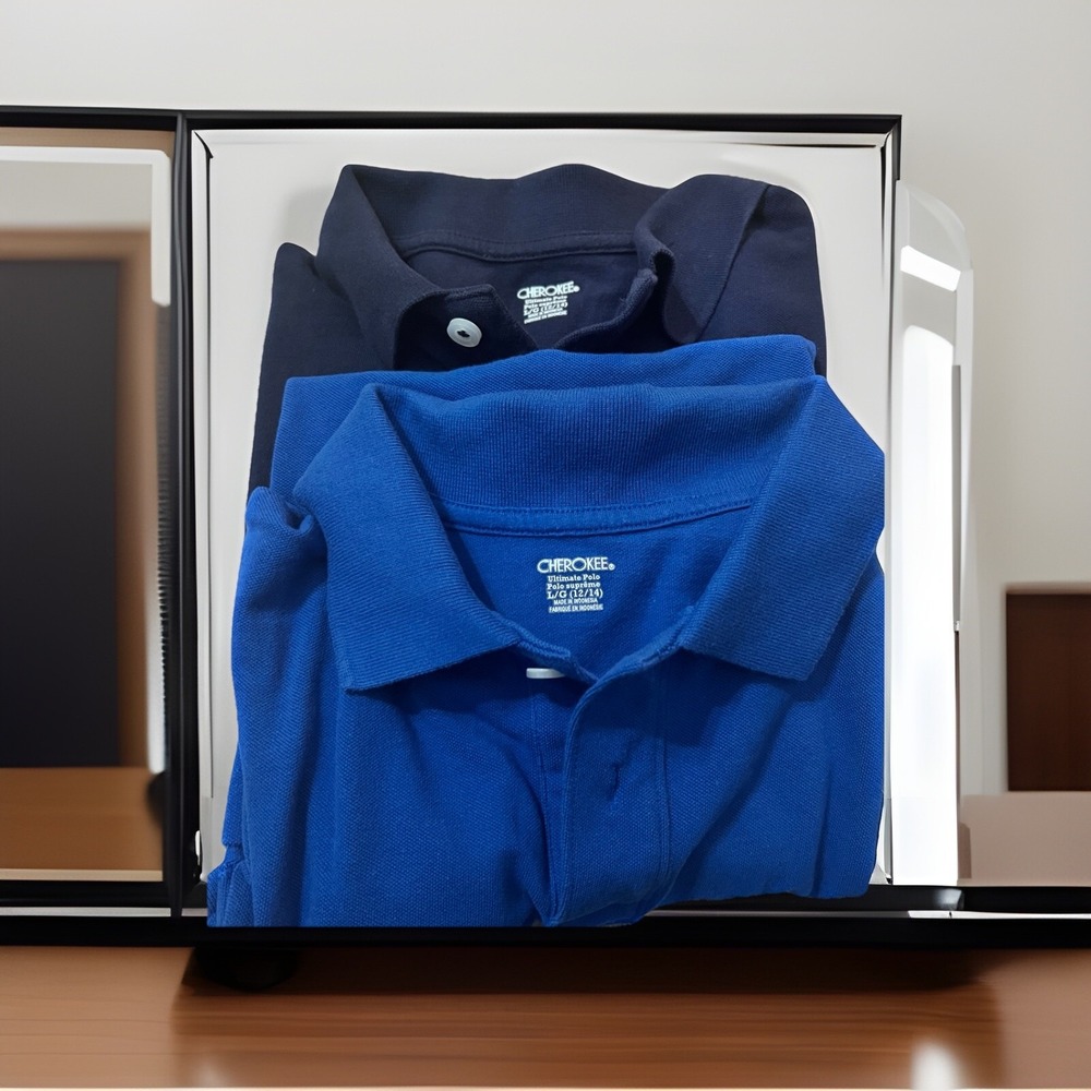 CHEROKEE Ultime Polo Size Large (12-14) Lot of 2. Blue Navy & Bright‎ Blue.